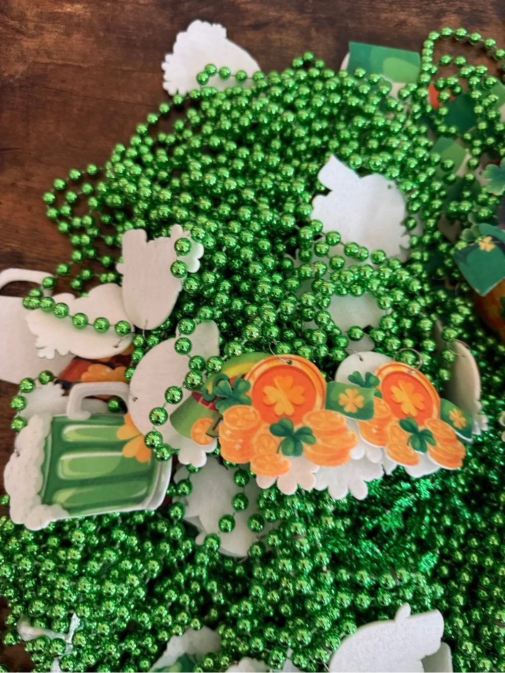 St. Patrick's Day Green Party Bead Necklaces with Themed Charms large lot